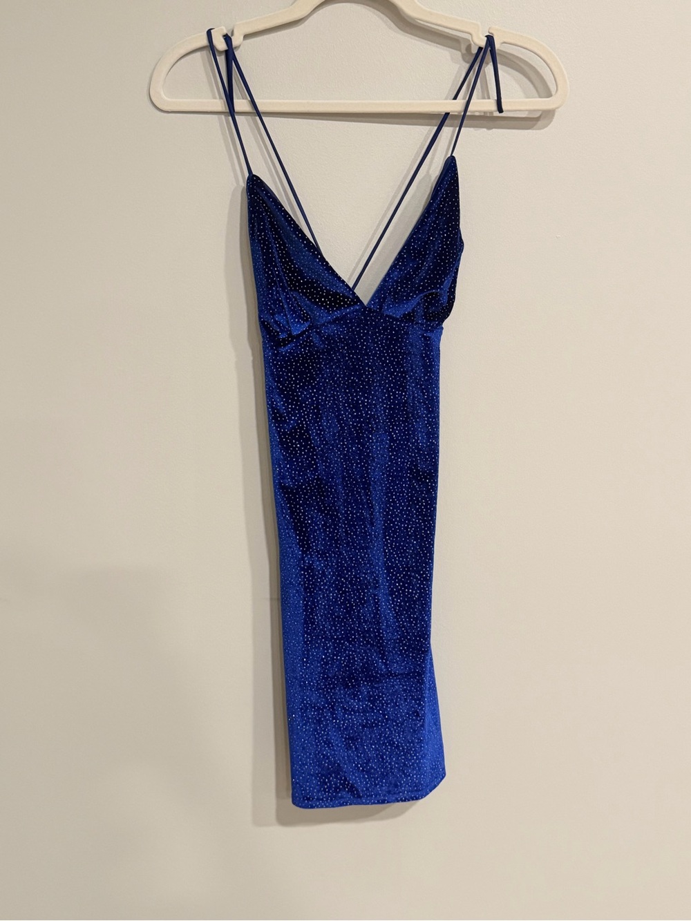 Lucy in the Sky Blue Sparkle Velvet Strappy Back Mini Dress